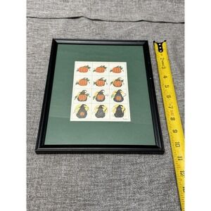 Framed Halloween Vintage Cat Pumpkin Artwork Signed 1982 Wall Decor Spooky